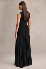 Gigi | Black High-Neck Maxi Dress With Drop-Waist And Sheer Skirt