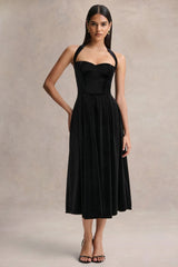 Esmeray | Black Velvet Sweetheart-Neck Midi Dress