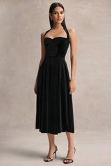 Esmeray | Black Velvet Sweetheart-Neck Midi Dress