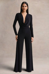 Catriona | Black Plunge-Neck Jumpsuit