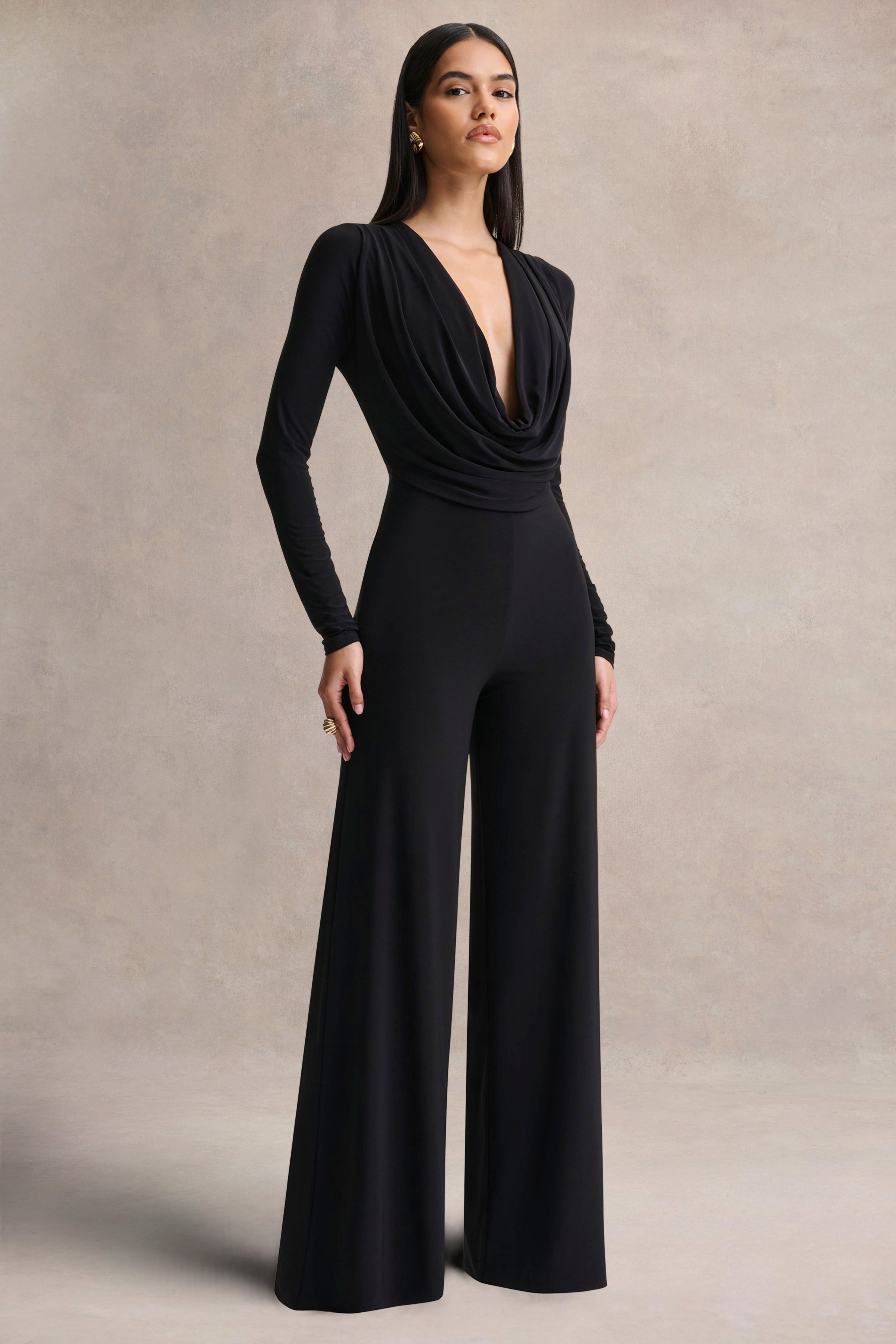 Catriona | Black Plunge-Neck Jumpsuit