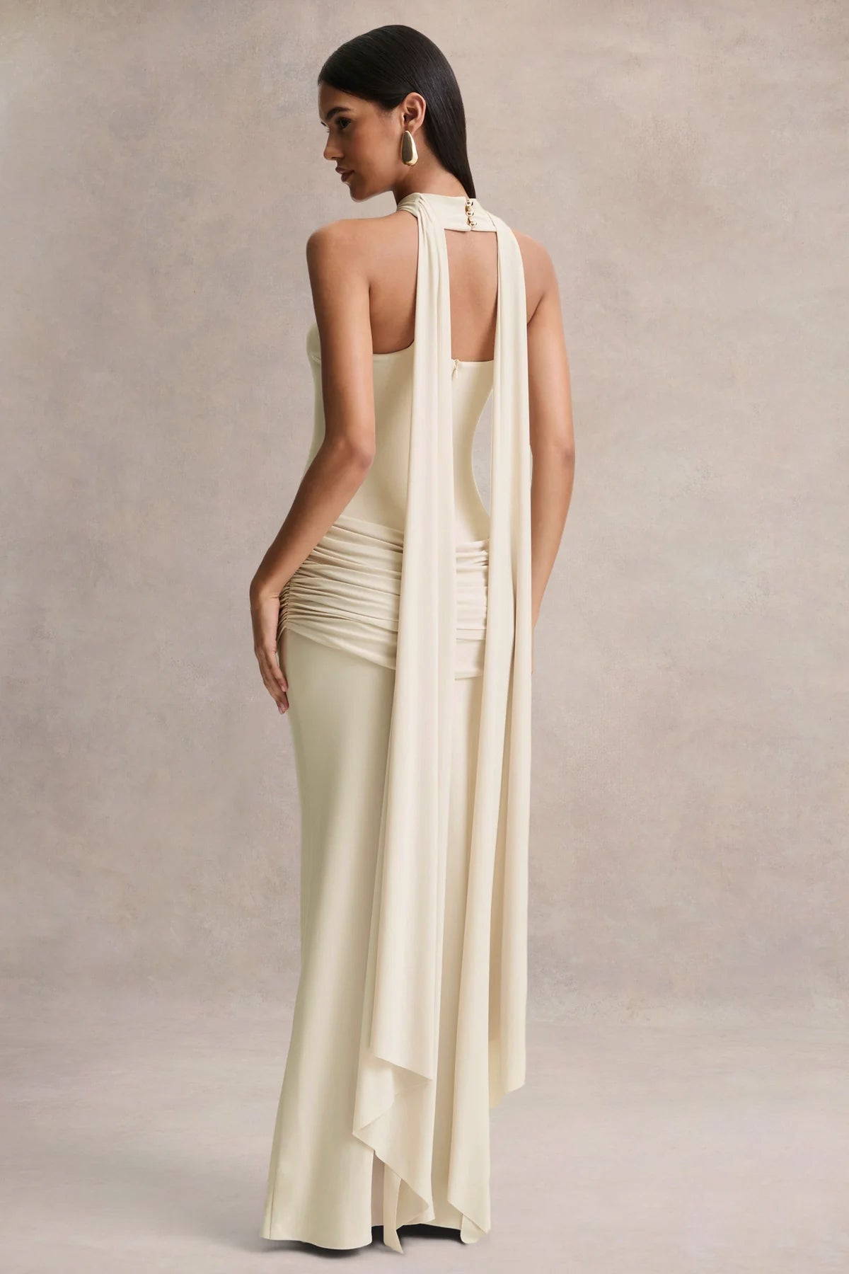 Graciella | Stone Bandeau Maxi Dress With Draped Detailing And Scarf