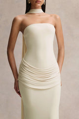 Graciella | Stone Bandeau Maxi Dress With Draped Detailing And Scarf