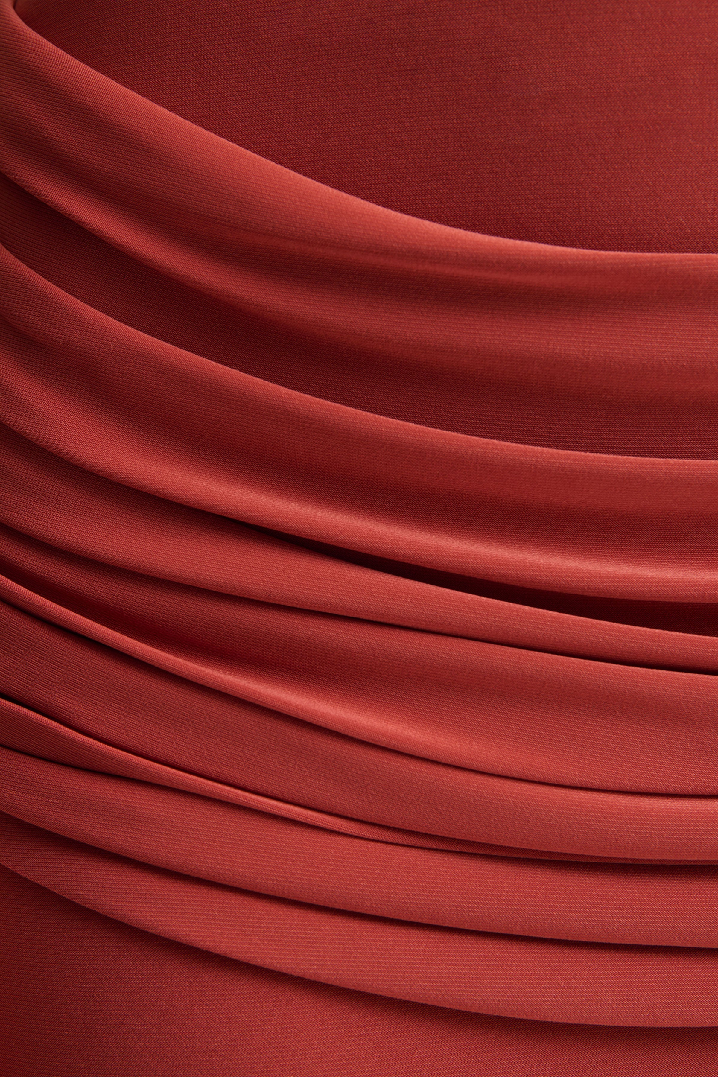 Graciella | Rust Bandeau Maxi Dress With Draped Detailing And Scarf