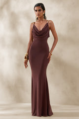 Iridessa | Brown Plunge-Neck Maxi Dress