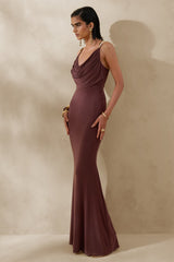 Iridessa | Brown Plunge-Neck Maxi Dress
