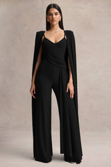 Labina | Black Plunge-Neck Jumpsuit With Cape-Sleeves