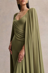 Labina | Green Plunge-Neck Jumpsuit With Cape-Sleeves