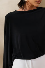 Carenza | Black & White Wide-Neck Maxi Dress With Cape-Sleeve