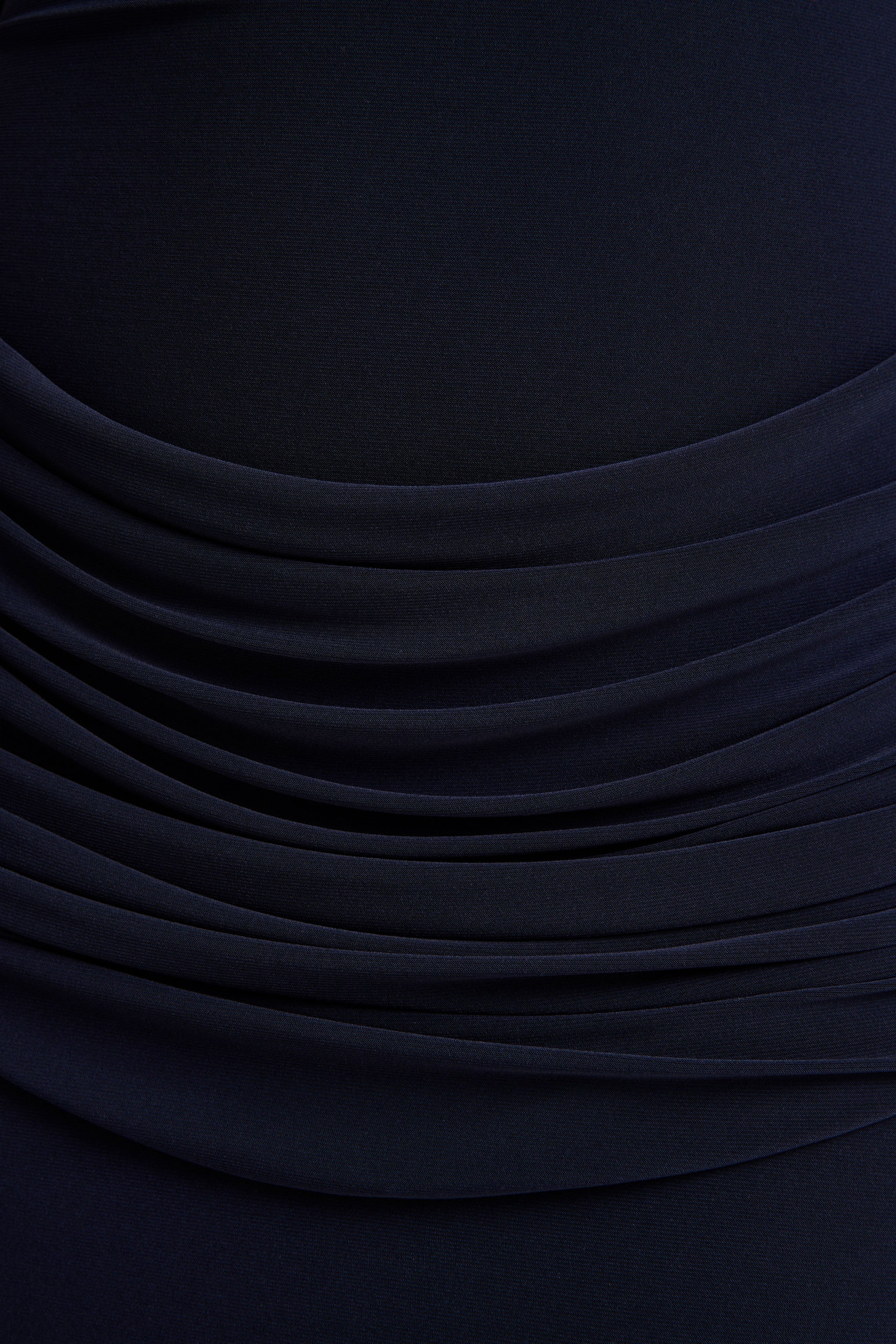 Hesperia | Navy High-Neck Maxi Dress With Draped-Detailing And Scarf