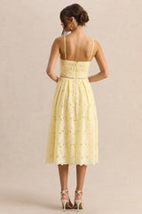Nicoline | Lemon Lace Sweetheart Midi Dress With Cami Straps