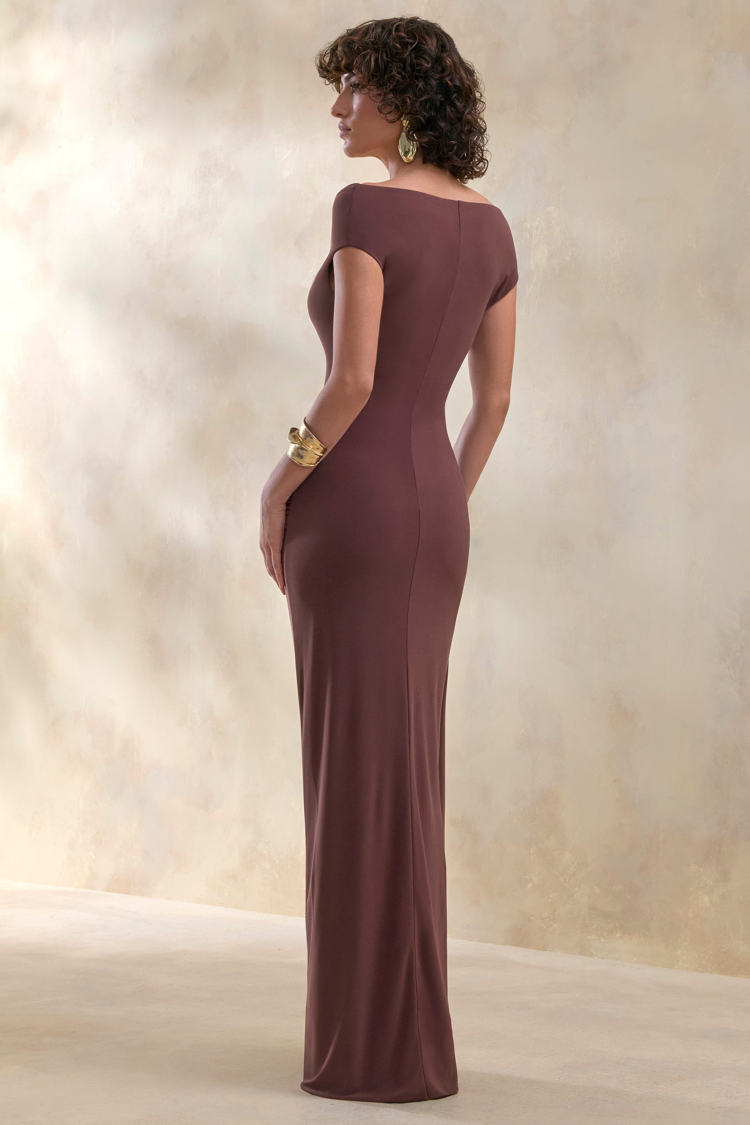Petronia | Brown V-Neck Maxi Dress With Wrap-Detail