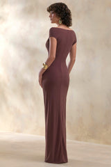 Petronia | Brown V-Neck Maxi Dress With Wrap-Detail