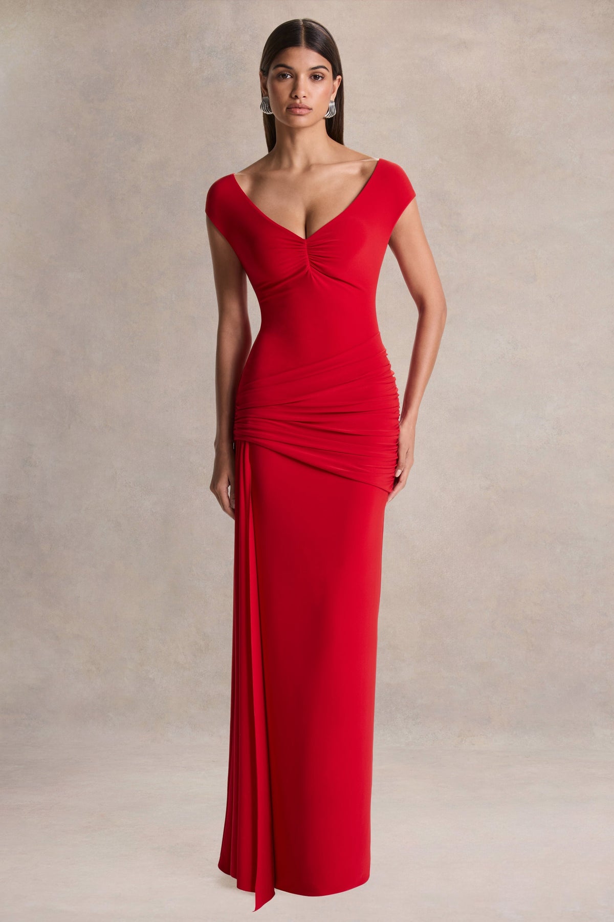 Petronia | Red V-Neck Maxi Dress With Wrap-Detail