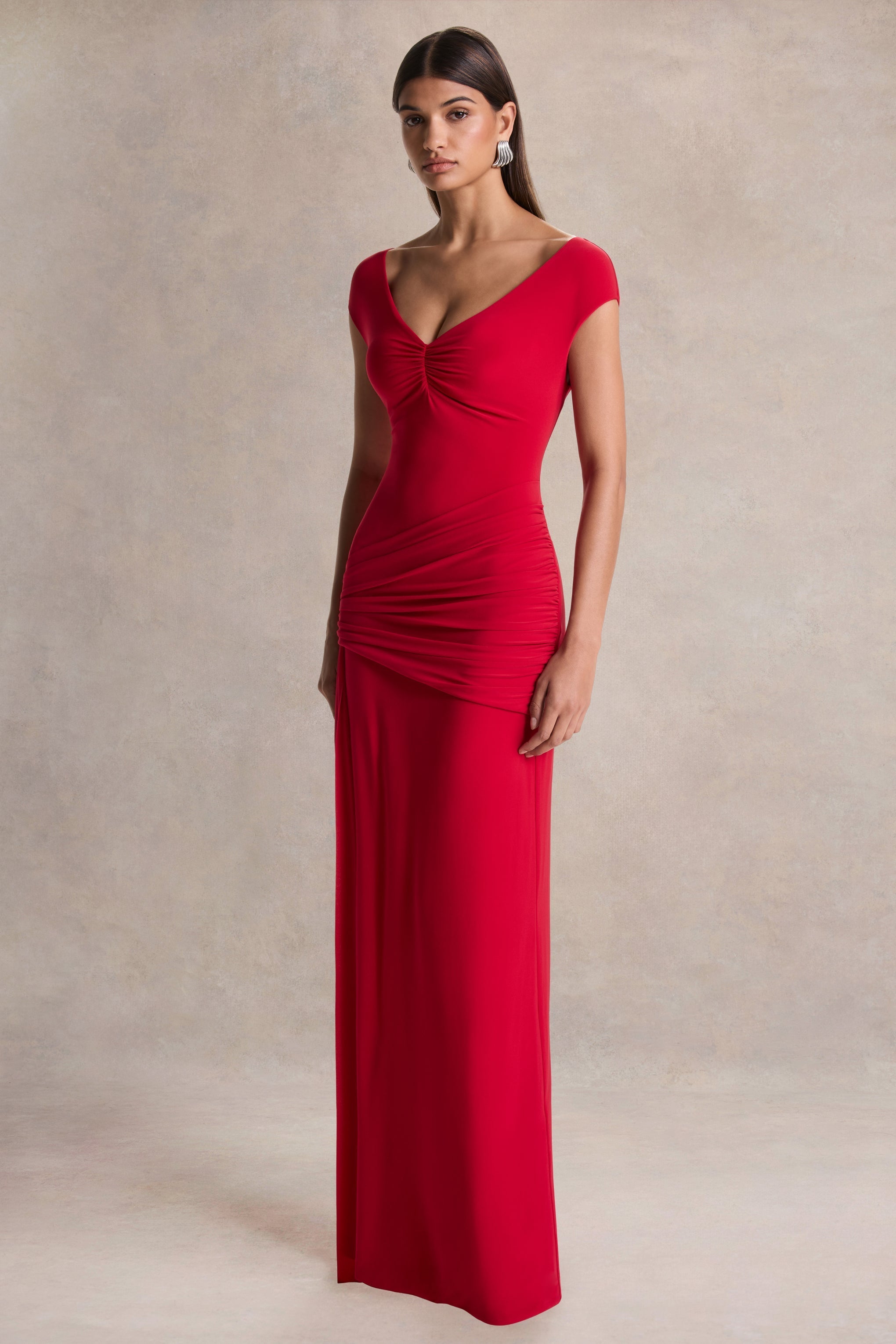 Petronia | Red V-Neck Maxi Dress With Wrap-Detail