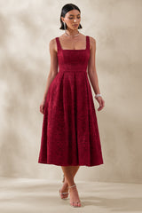 Ashmara | Burgundy Lace Square-Neck Midi Dress
