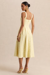 Ashmara | Lemon Lace Square-Neck Midi Dress