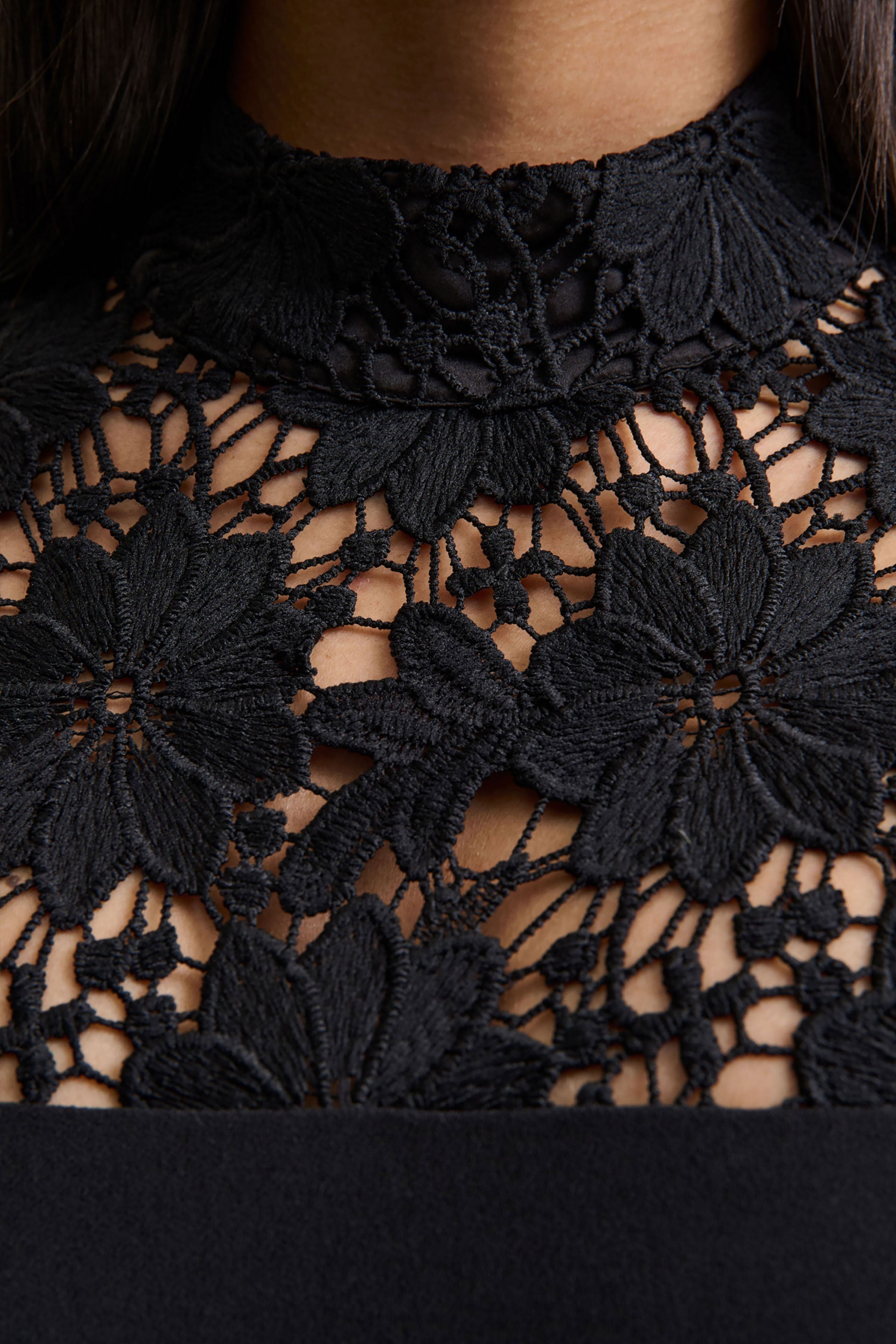 Orlina | Black High-Neck Jumpsuit With Lace Detailing