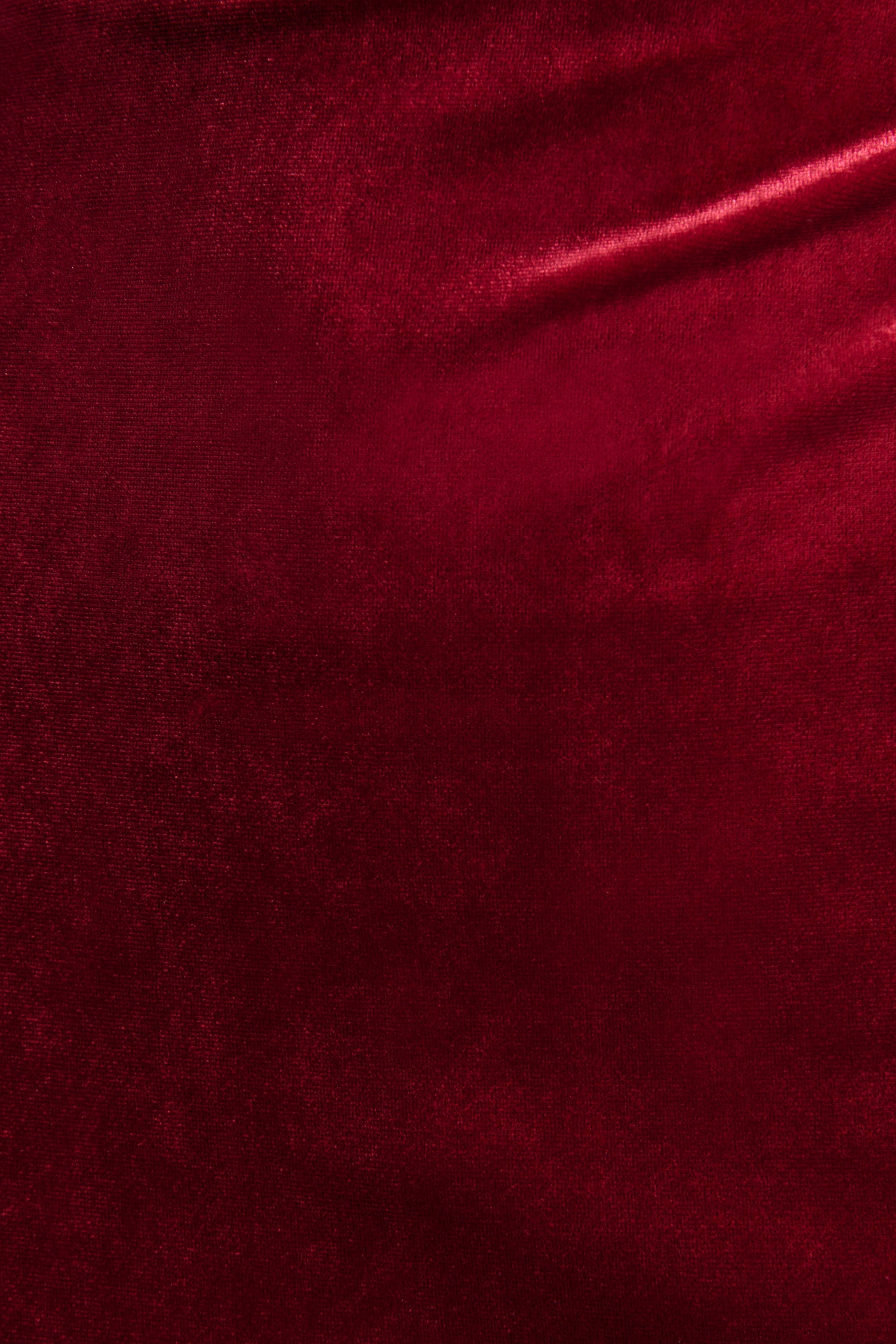 Nivina | Red Velvet High-Neck Midi Dress With Cap-Sleeves
