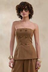 Mavi | Brown Pinstripe Bandeau Tailored-Top
