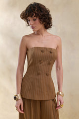 Mavi | Brown Pinstripe Bandeau Tailored-Top