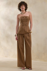 Meliva | Brown Pinstripe Wide-Leg Tailored Trouser