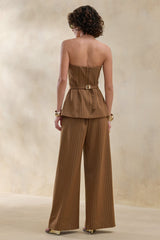 Meliva | Brown Pinstripe Wide-Leg Tailored Trouser