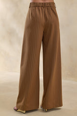 Meliva | Brown Pinstripe Wide-Leg Tailored Trouser