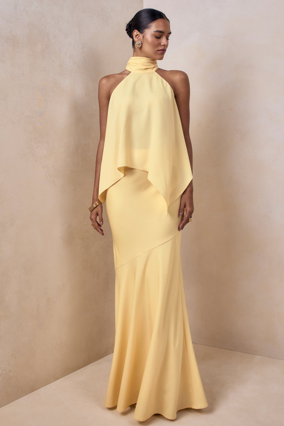 Vayla | Lemon Matte Satin Asymmetric Drop-Waist Maxi Skirt