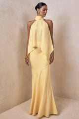 Vayla | Lemon Matte Satin Asymmetric Drop-Waist Maxi Skirt