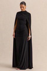 Dianelle | Black High-Neck Maxi Dress With Cape-Sleeves