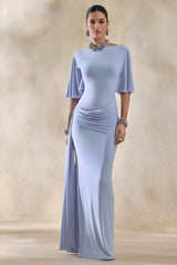 Emerelle | Powder Blue Wide-Neck Maxi Dress With Sash And Draped-Detailing