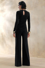 Raniella | Black High-Neck Top With Gathered And Draped-Detailing