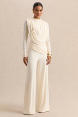 Raniella | White High-Neck Top With Gathered And Draped-Detailing