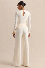 Raniella | White High-Neck Top With Gathered And Draped-Detailing