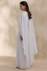 Loradia | Cream Satin Round-Neck Maxi Dress With Cape-Sleeves And Pleated-Skirt
