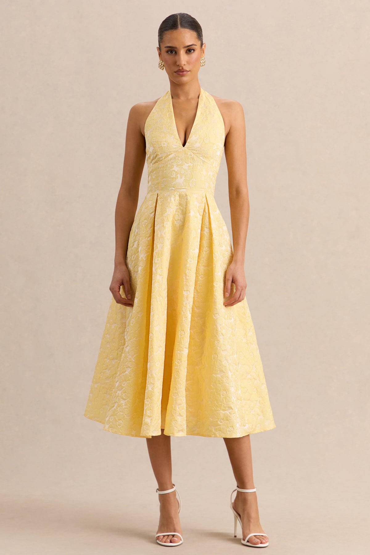 Nyomi | Lemon Satin Halter-Neck Midi-Dress