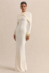 Evessa | Cream Crew-Neck Maxi Dress With Gathered-Detailing