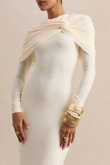 Evessa | Cream Crew-Neck Maxi Dress With Gathered-Detailing