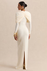 Evessa | Cream Crew-Neck Maxi Dress With Gathered-Detailing