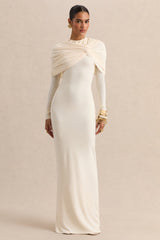 Evessa | Cream Crew-Neck Maxi Dress With Gathered-Detailing