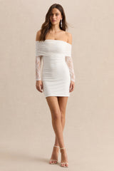 Incantelle | White Bardot-Neck Mini Dress