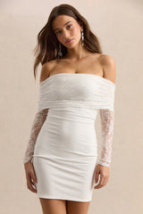 Incantelle | White Bardot-Neck Mini Dress