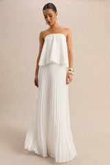 Saralyn | White Bandeau Maxi Dress With Pleated-Skirt