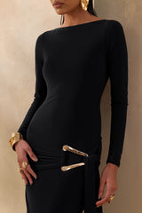 Astrielle | Black Wide-Neck With Gold-Detail And Sash