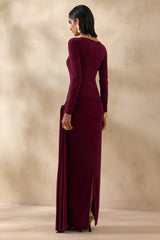 Astrielle | Burgundy Wide-Neck With Gold-Detail And Sash
