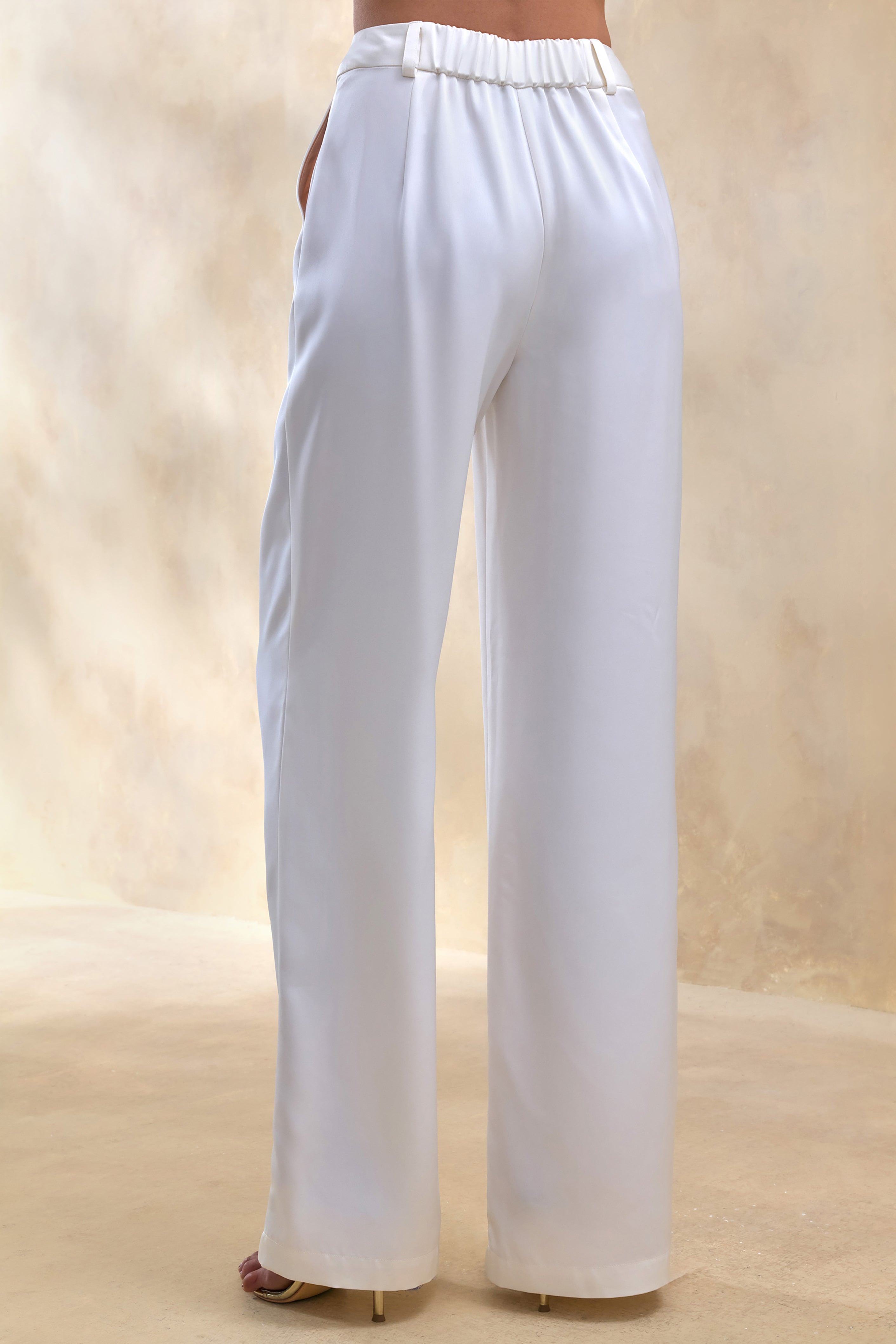 Ilena | Cream Satin Wide-Leg Trouser