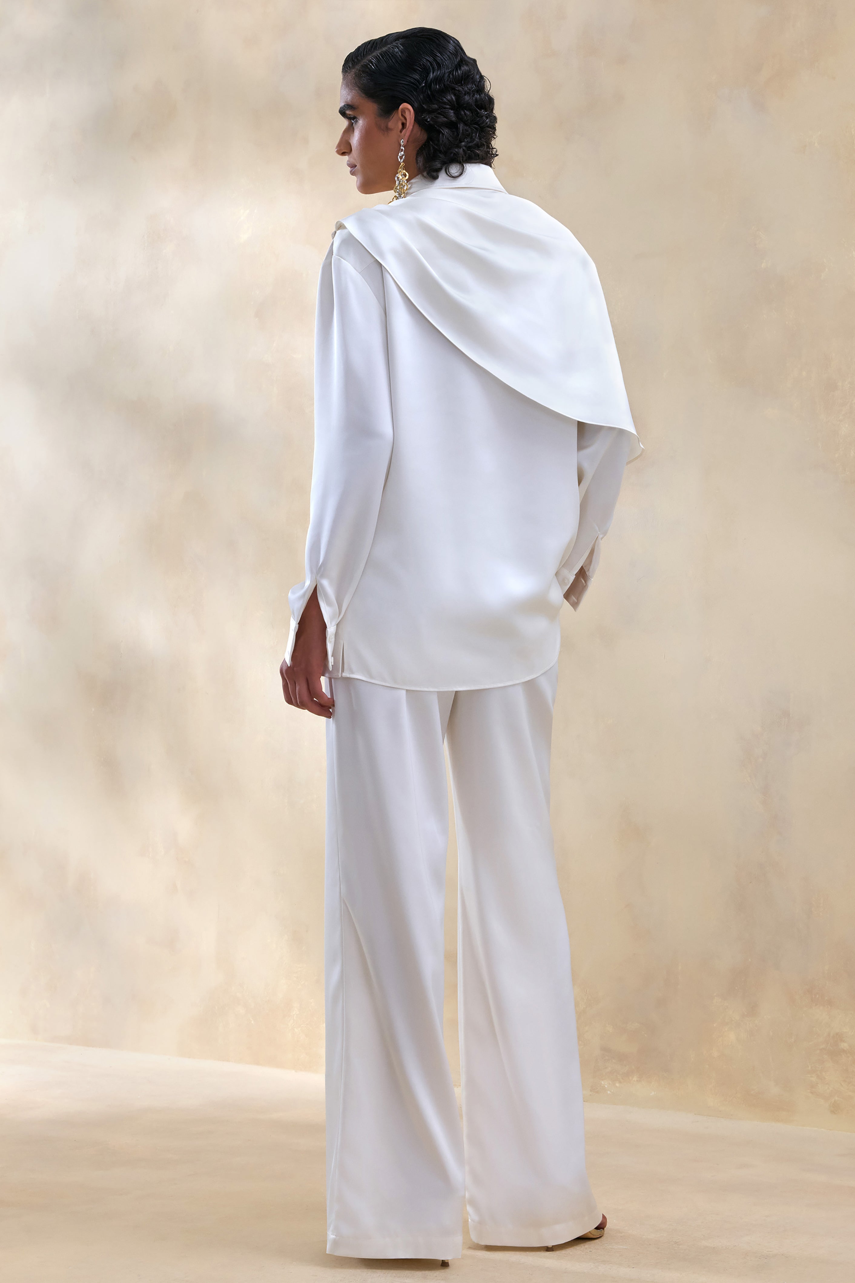 Ilena | Cream Satin Wide-Leg Trouser