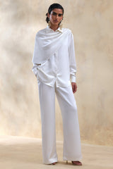 Ilena | Cream Satin Wide-Leg Trouser
