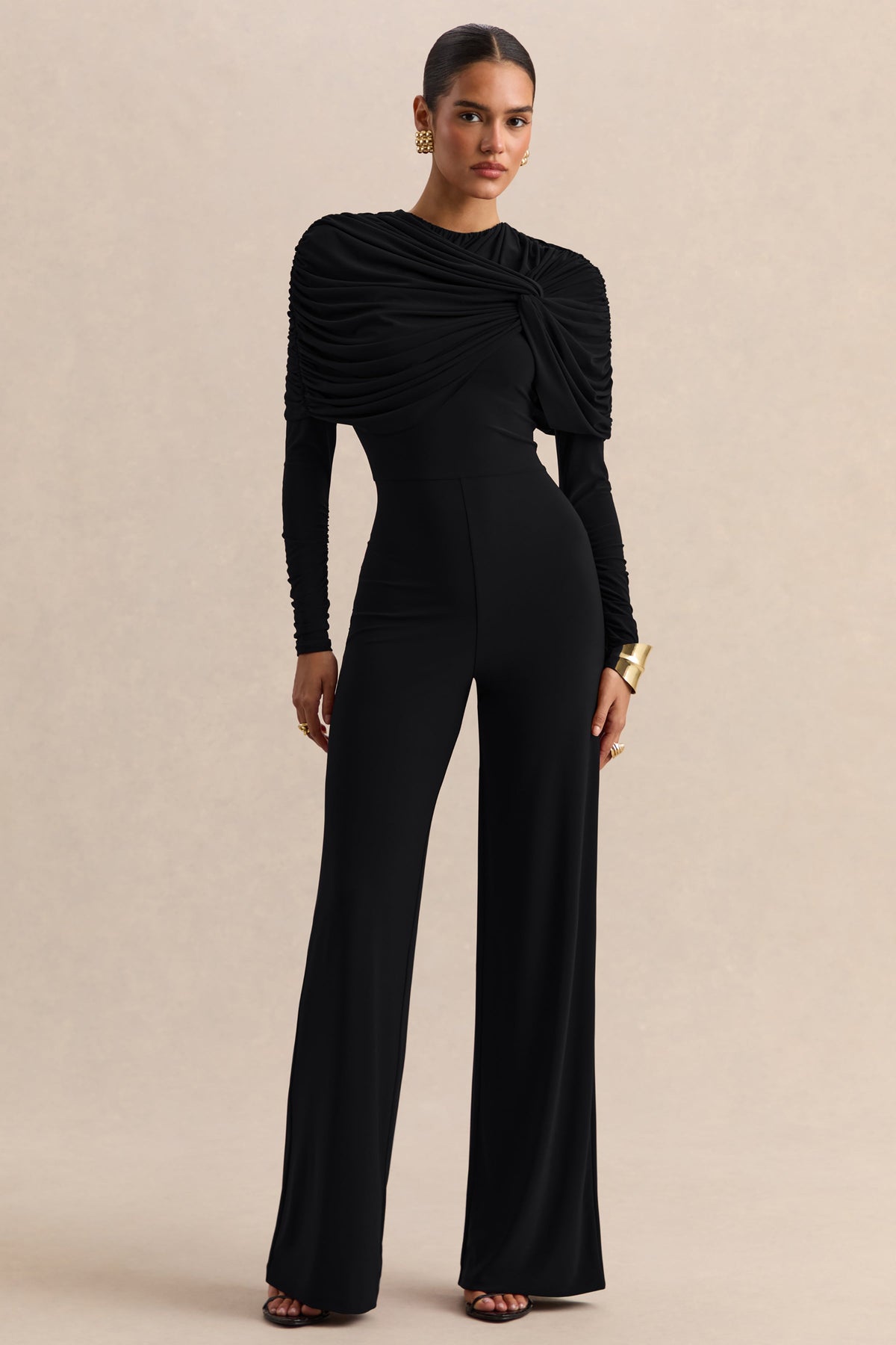 Eloura | Black High-Neck Jumpsuit With Twist-Gathered Detail